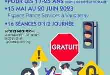 Visuel affiche formation au code de la route du 15 mai au 20 juin 2023 à Vaugneray