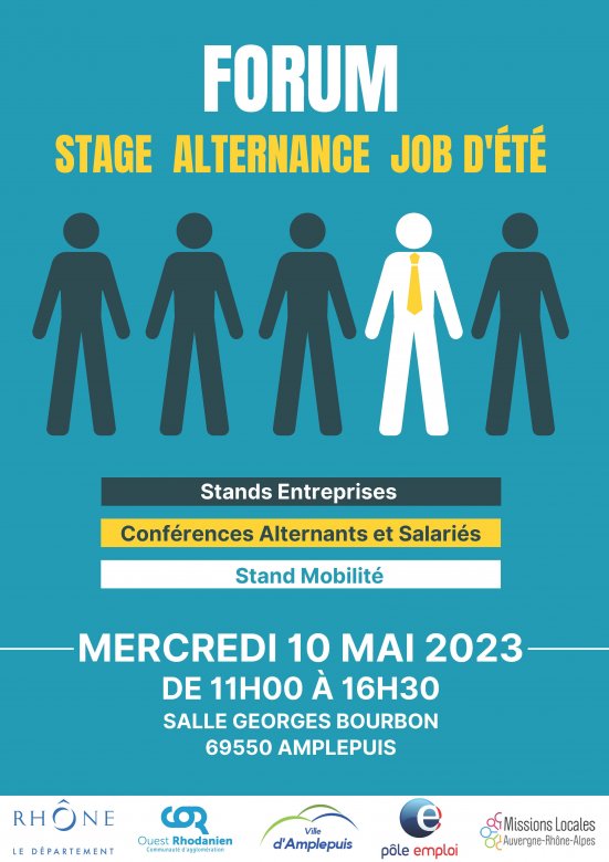 Affiche forum stage, alternance, job d'été à Amplepuis 10 mai 2023