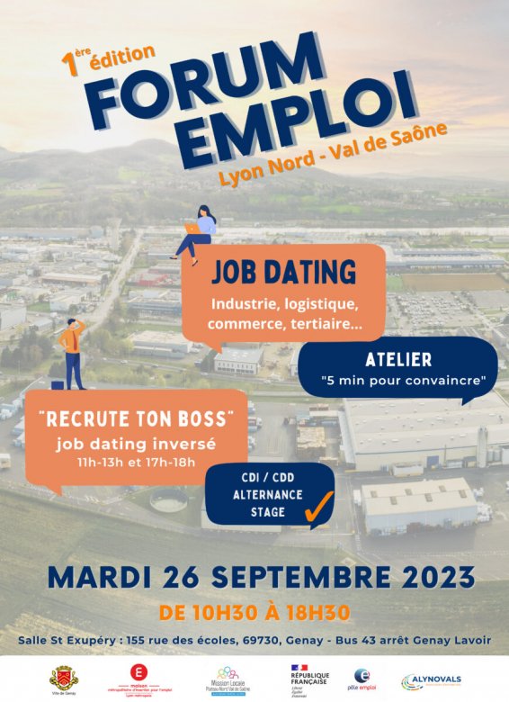 Affiche forum emploi Lyon Nord - Val de Saône le 26 septembre 2023 à Genay