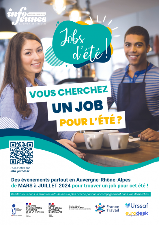 Affiche campagne jobs d'été 2024 par le réseau information jeunesse