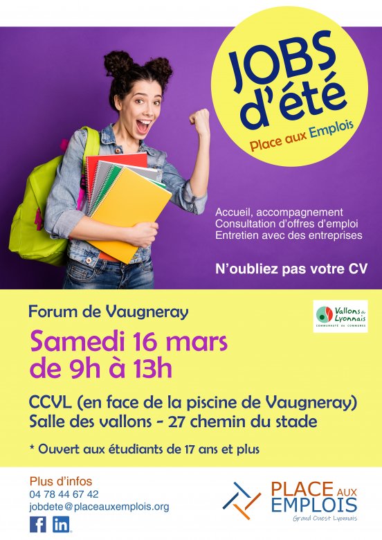 Affiche forum jobs d'été Place aux Emplois le 16 mars 2024 à Vaugneray