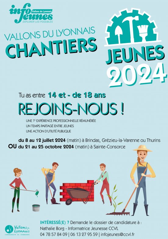 Affiche chantiers jeunes 2024 Vallons du Lyonnais
